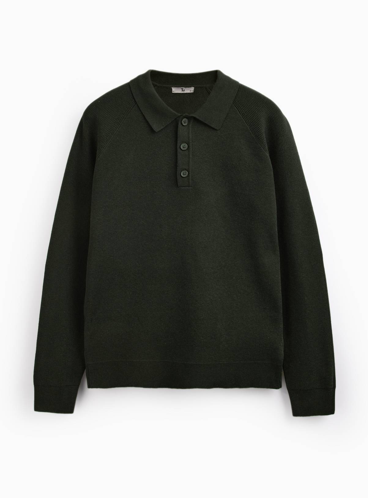 Khaki Long Sleeve Ribbed Polo Shirt XXXXL - Image 3