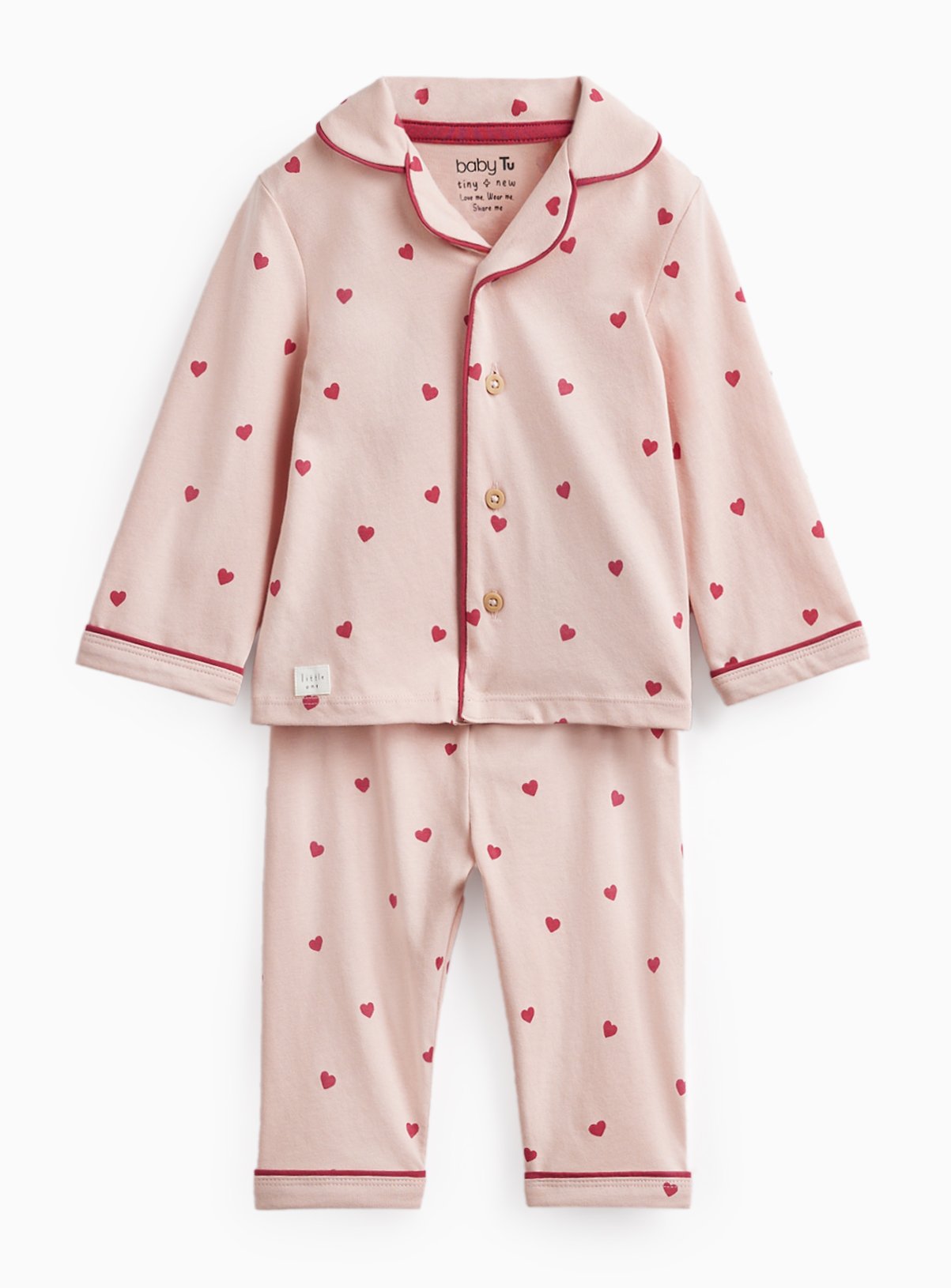 Pink Heart Print Traditional Pyjamas 9-12 months - Image 1 thumbnail