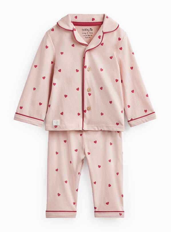 Pink Heart Print Traditional Pyjamas Up to 3 mths