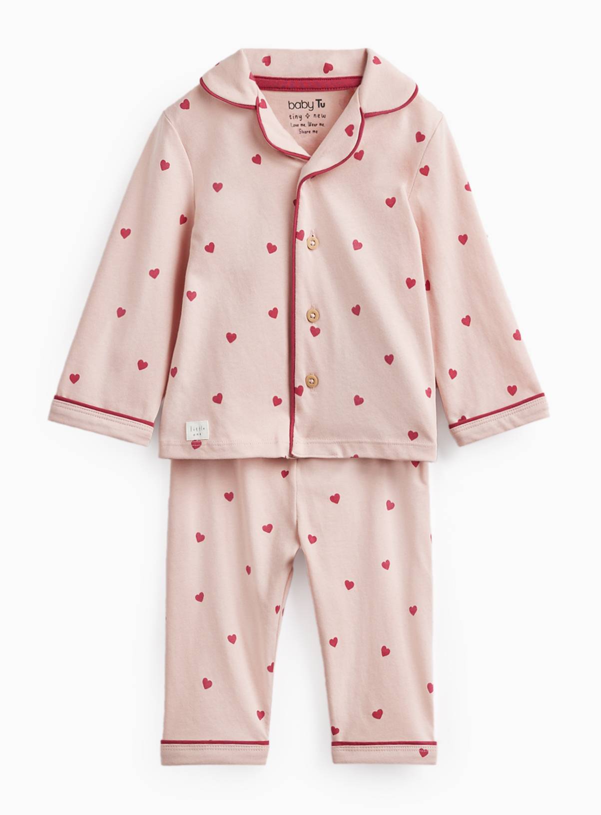 Pink Heart Print Traditional Pyjamas 9-12 months - Image 1