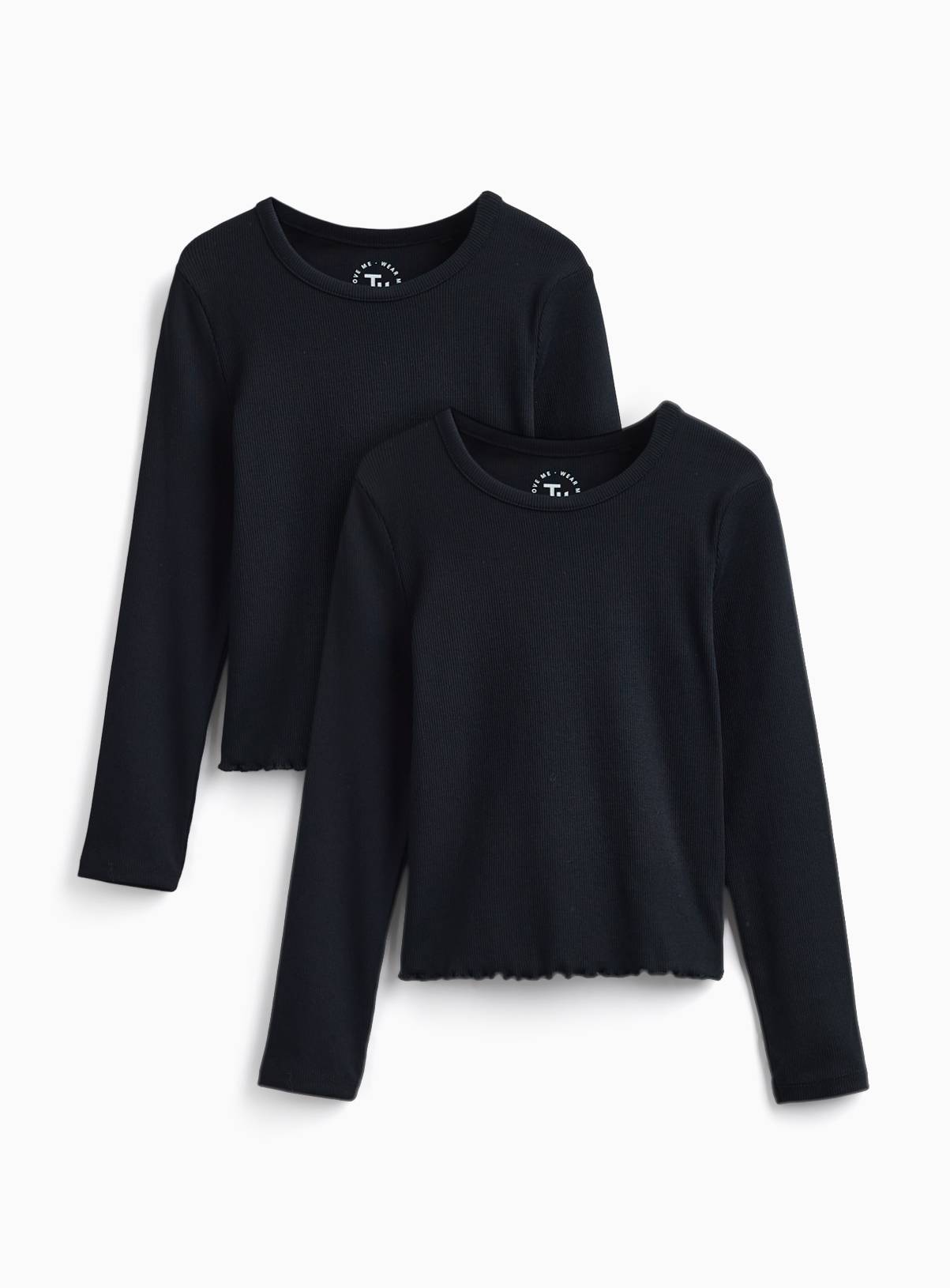 Black Ribbed Cotton Long Sleeve Crew Neck T-Shirt 2 Pack 12 years - Image 1