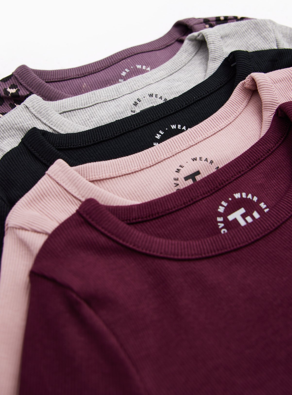 Pink Ribbed Long Sleeve Tops 5 Pack 11 years - Image 2 thumbnail