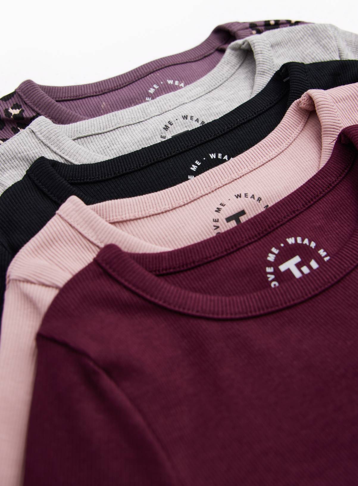Pink Ribbed Long Sleeve Tops 5 Pack 11 years - Image 2