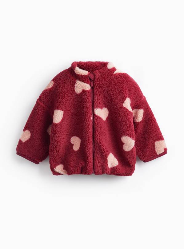 Pink and Red Heart Print Borg Jacket 3-6 months