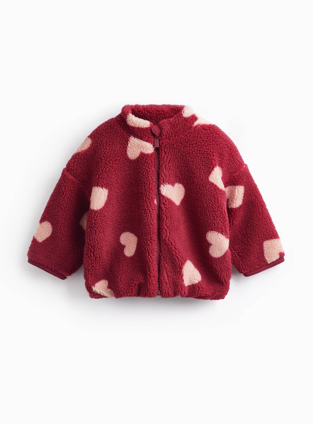 Pink and Red Heart Print Borg Jacket 12-18 months - Image 1