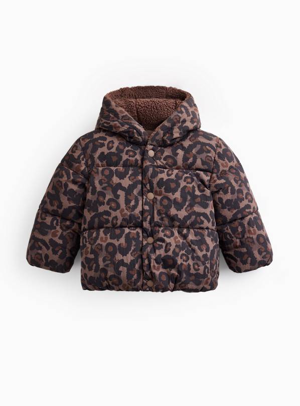 Leopard Print Hooded Puffer Coat Up to 3 mths