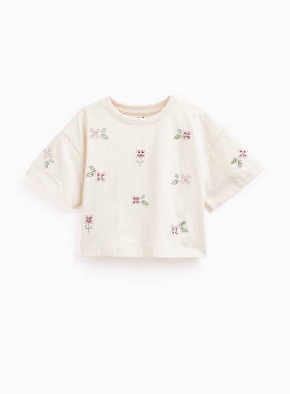 Cream Cross-stitch Print Boxy T-shirt 9 years