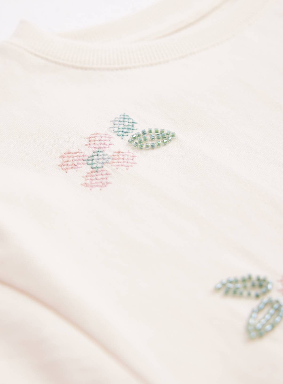Cream Cross-stitch Print Boxy T-shirt 13 years - Image 2