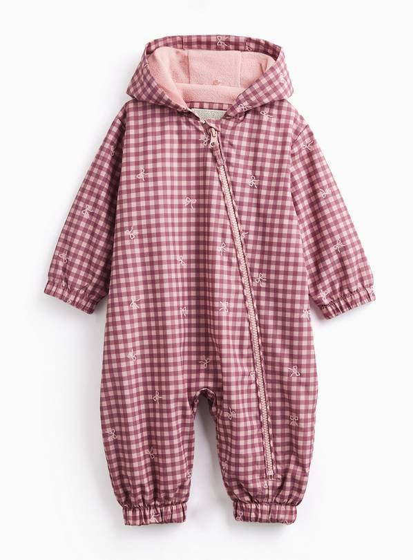 Pink Check Bow Puddlesuit 12-18 months