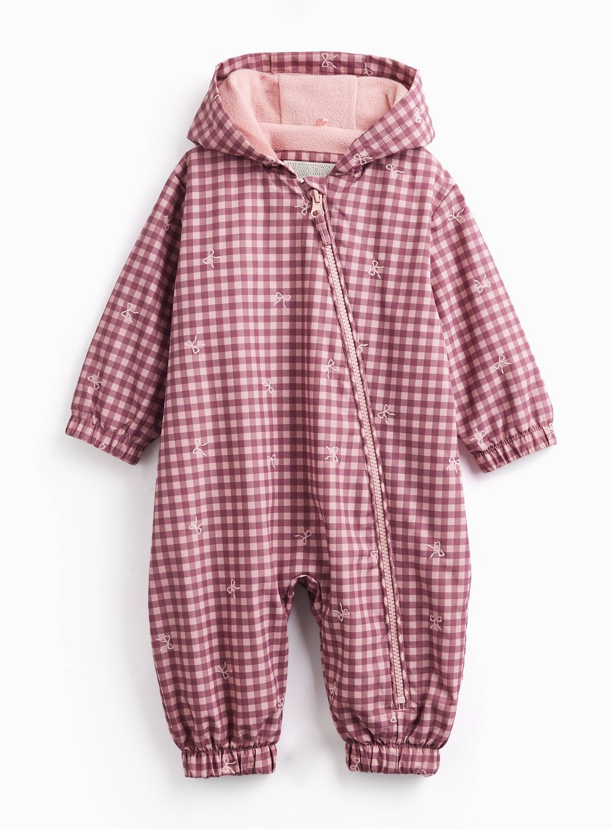 Pink Check Bow Puddlesuit 3-6 months - Image 1