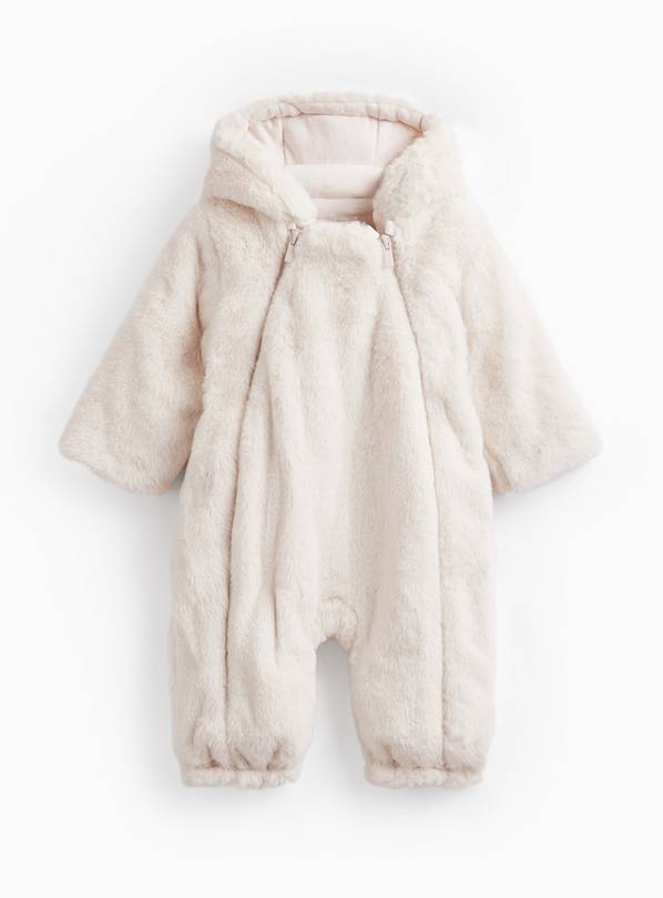 Cream Faux Fur Hooded Pramsuit 18-24 months