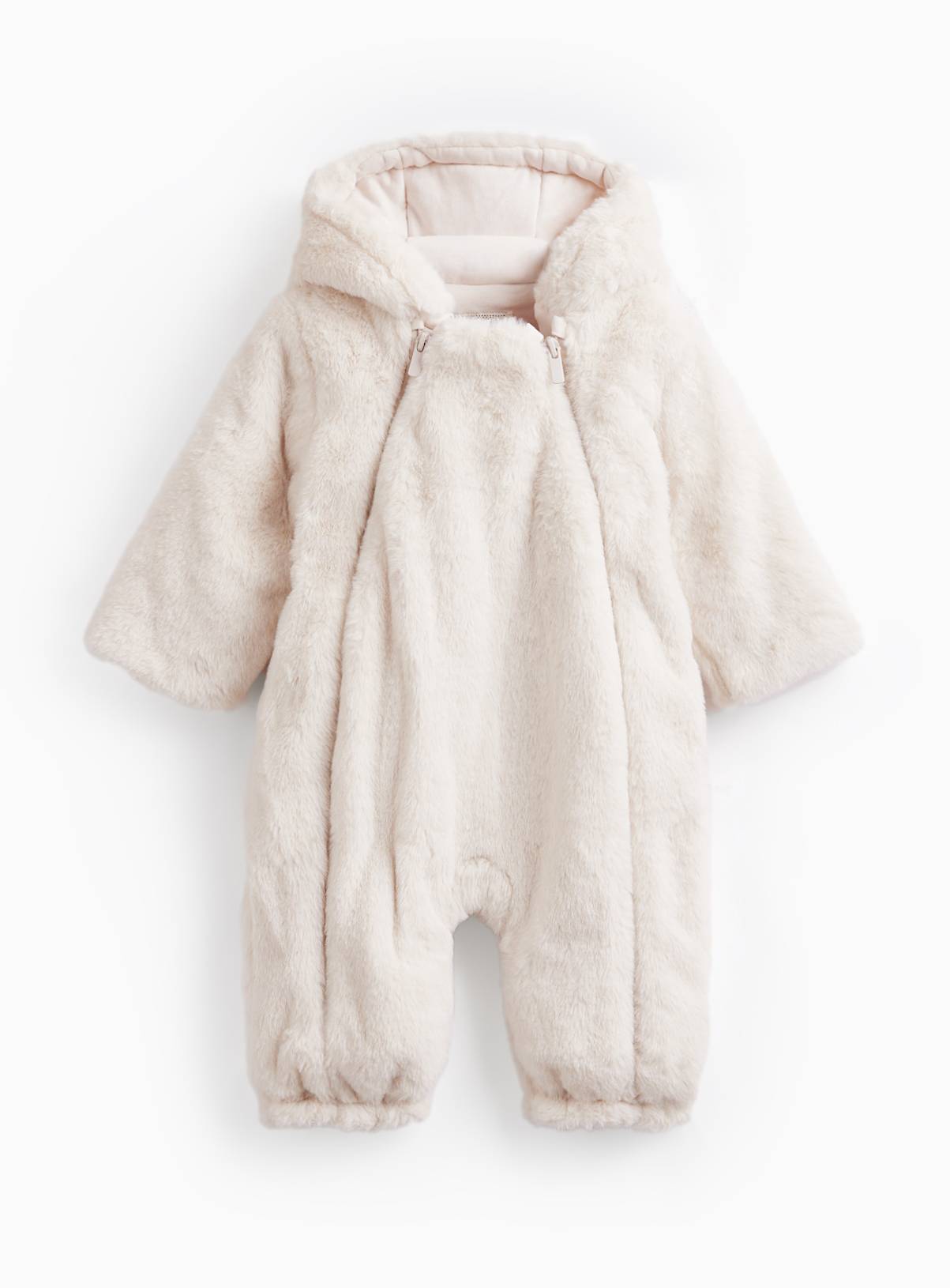 Cream Faux Fur Hooded Pramsuit 3-6 months - Image 1