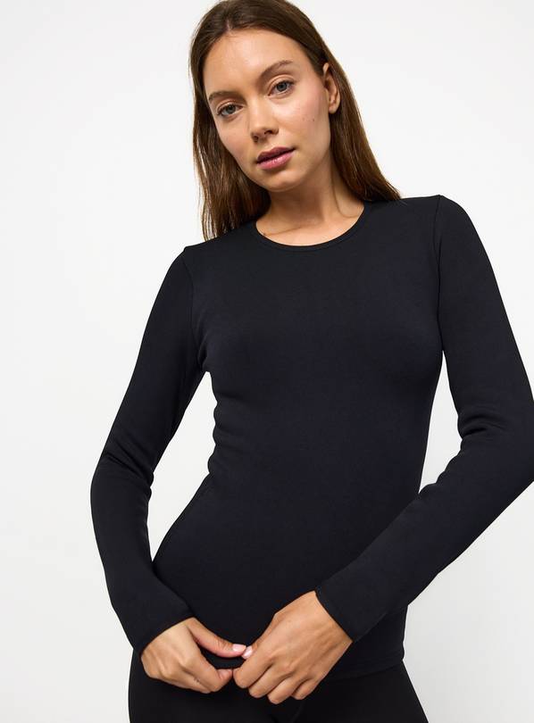 Black Thermal Faux Fur Lined Long Sleeve Top XS