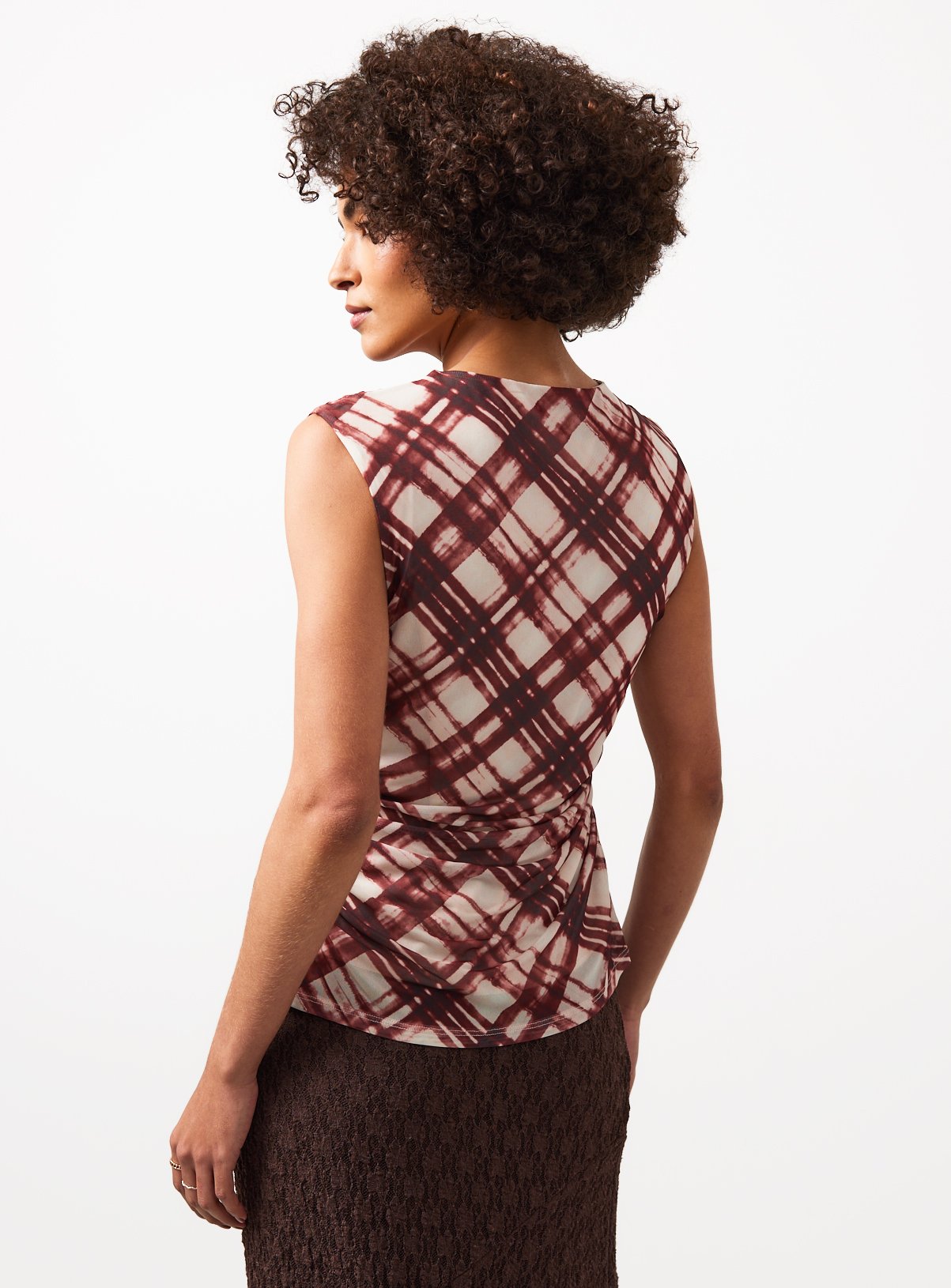 Cream Check Print Sleeveless Mesh Top 8 - Image 4 thumbnail