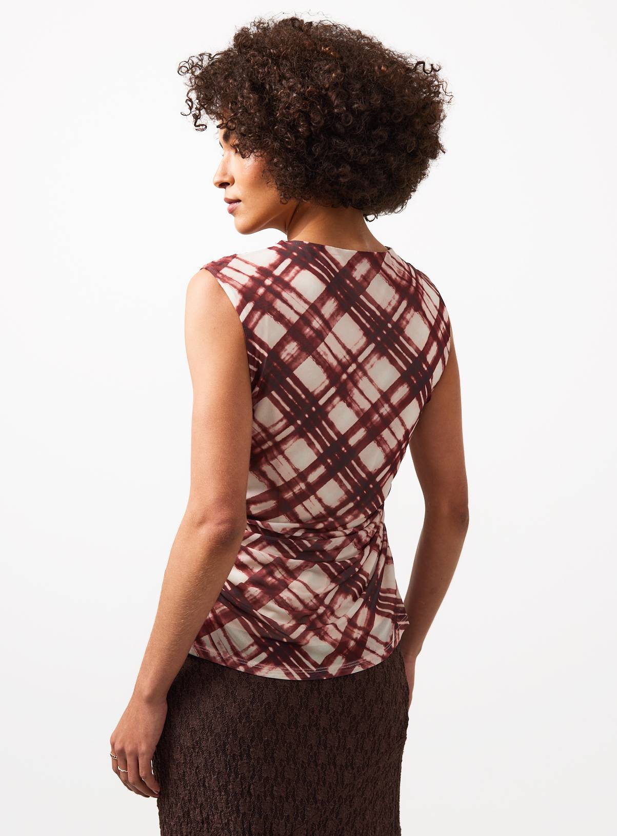 Cream Check Print Sleeveless Mesh Top 8 - Image 4