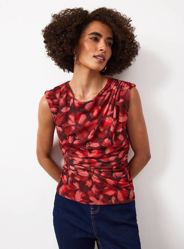 Red Floral Print Sleeveless Mesh Top 20