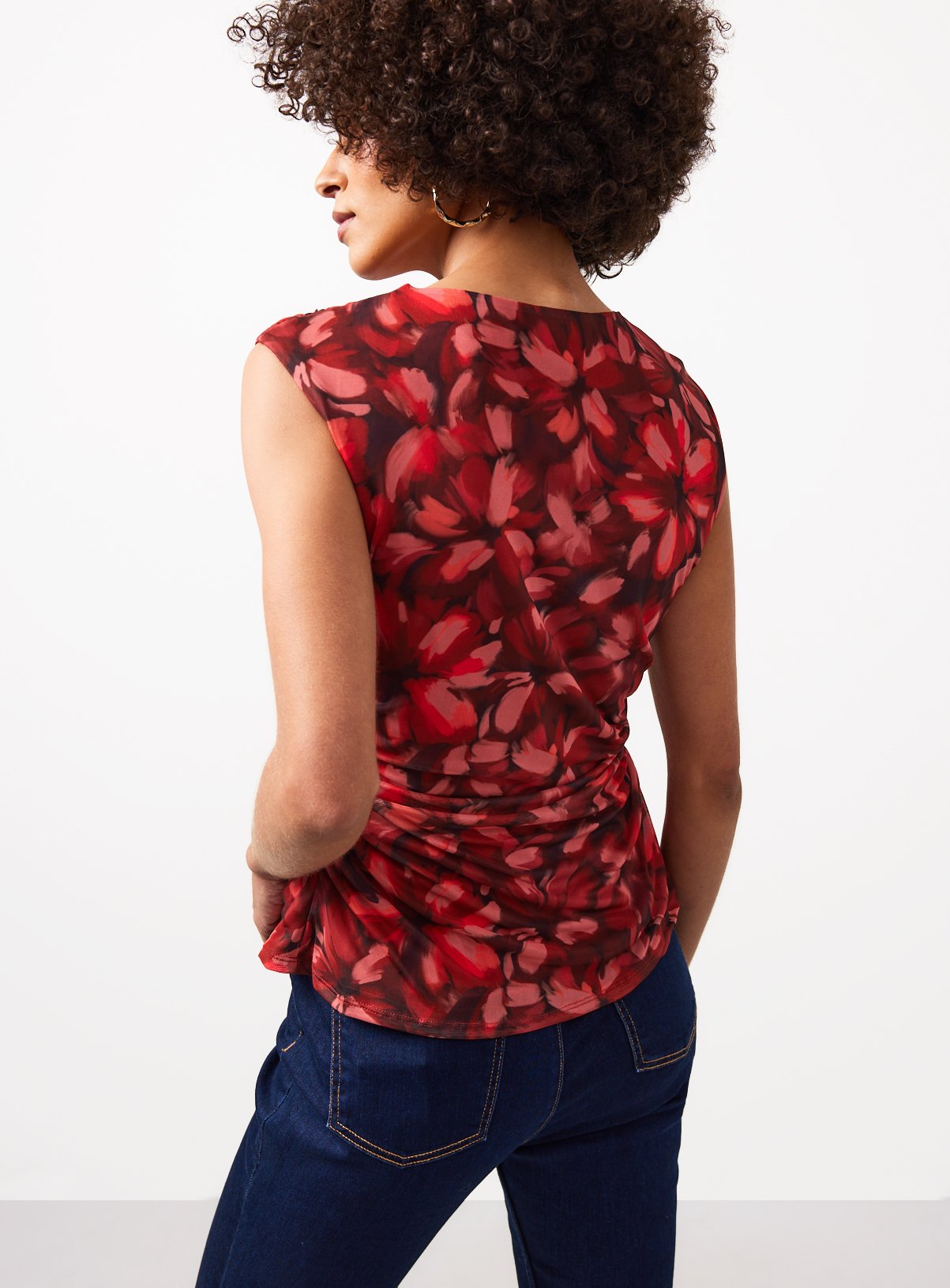 Red Floral Print Sleeveless Mesh Top 8 - Image 4 thumbnail