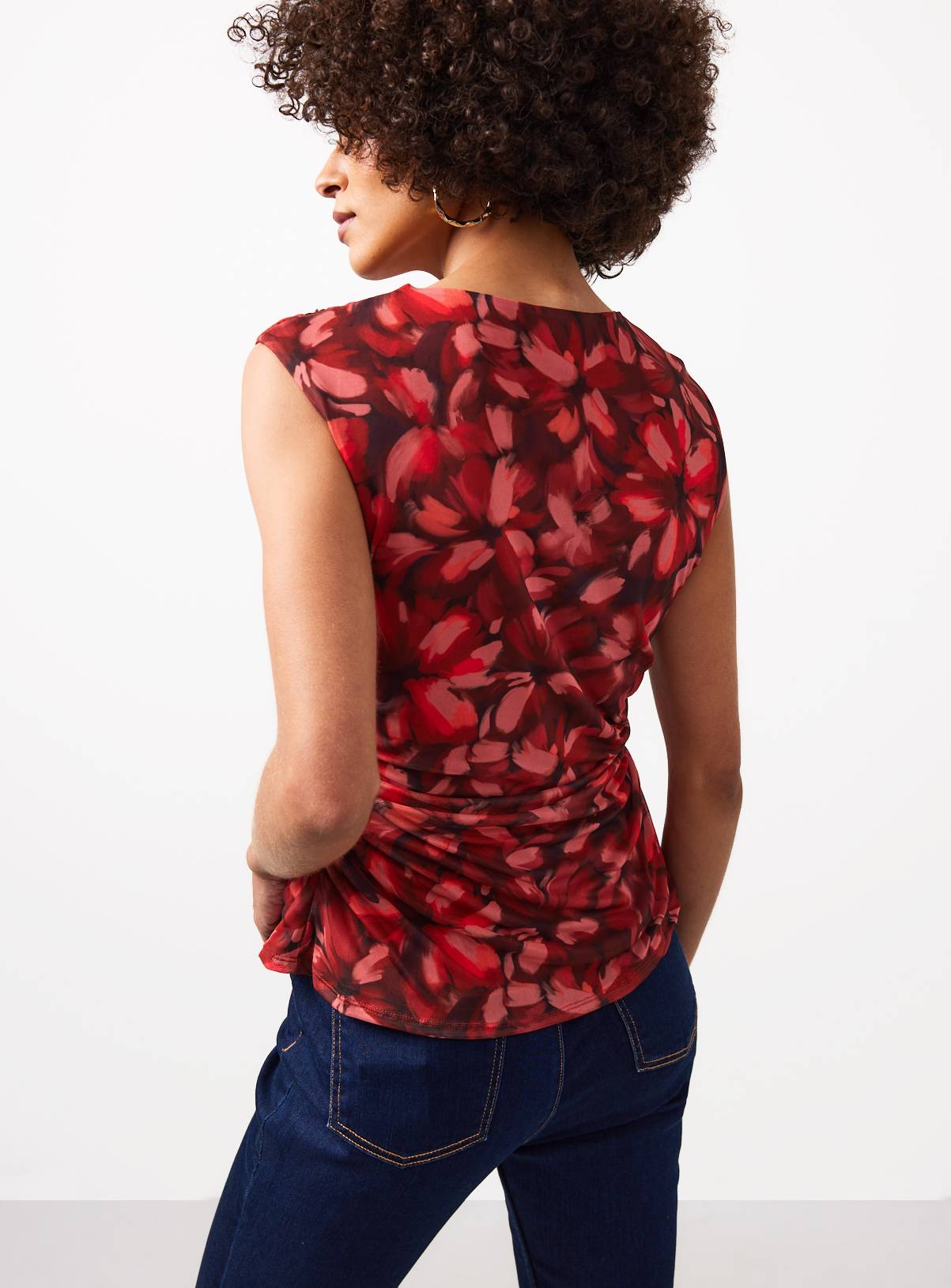 Red Floral Print Sleeveless Mesh Top 8 - Image 4