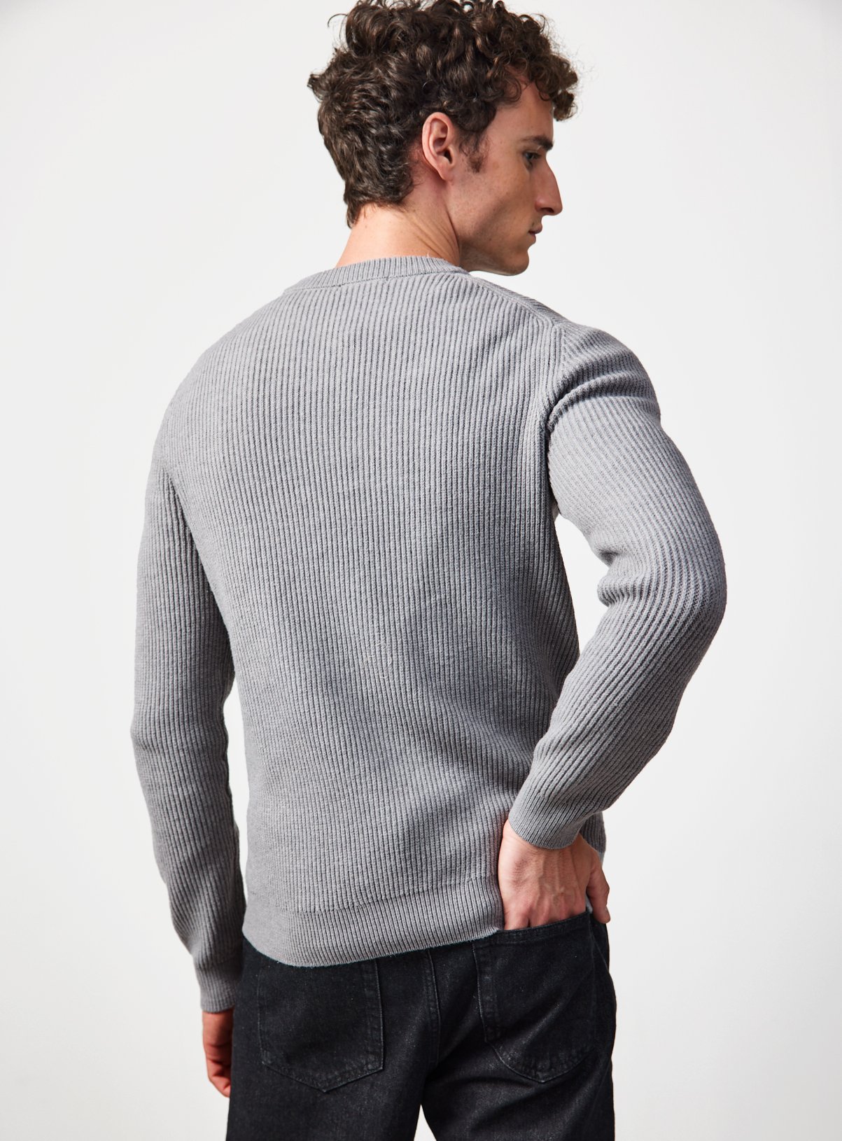 Grey Knit Crew Neck Jumper XXXL - Image 5 thumbnail