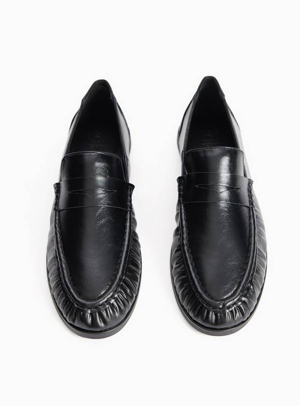 Black Faux Leather Eel Detail Penny Loafers 4