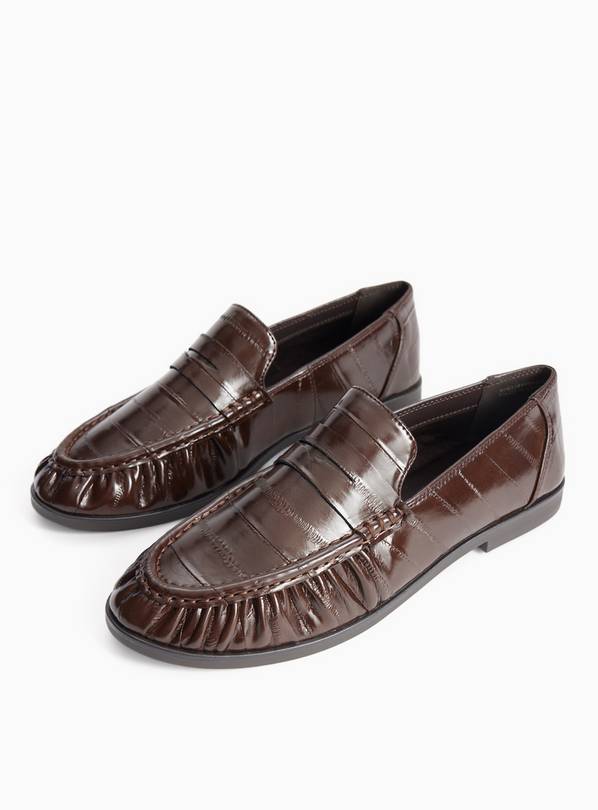 Brown Faux Leather Eel Detail Penny Loafers 6