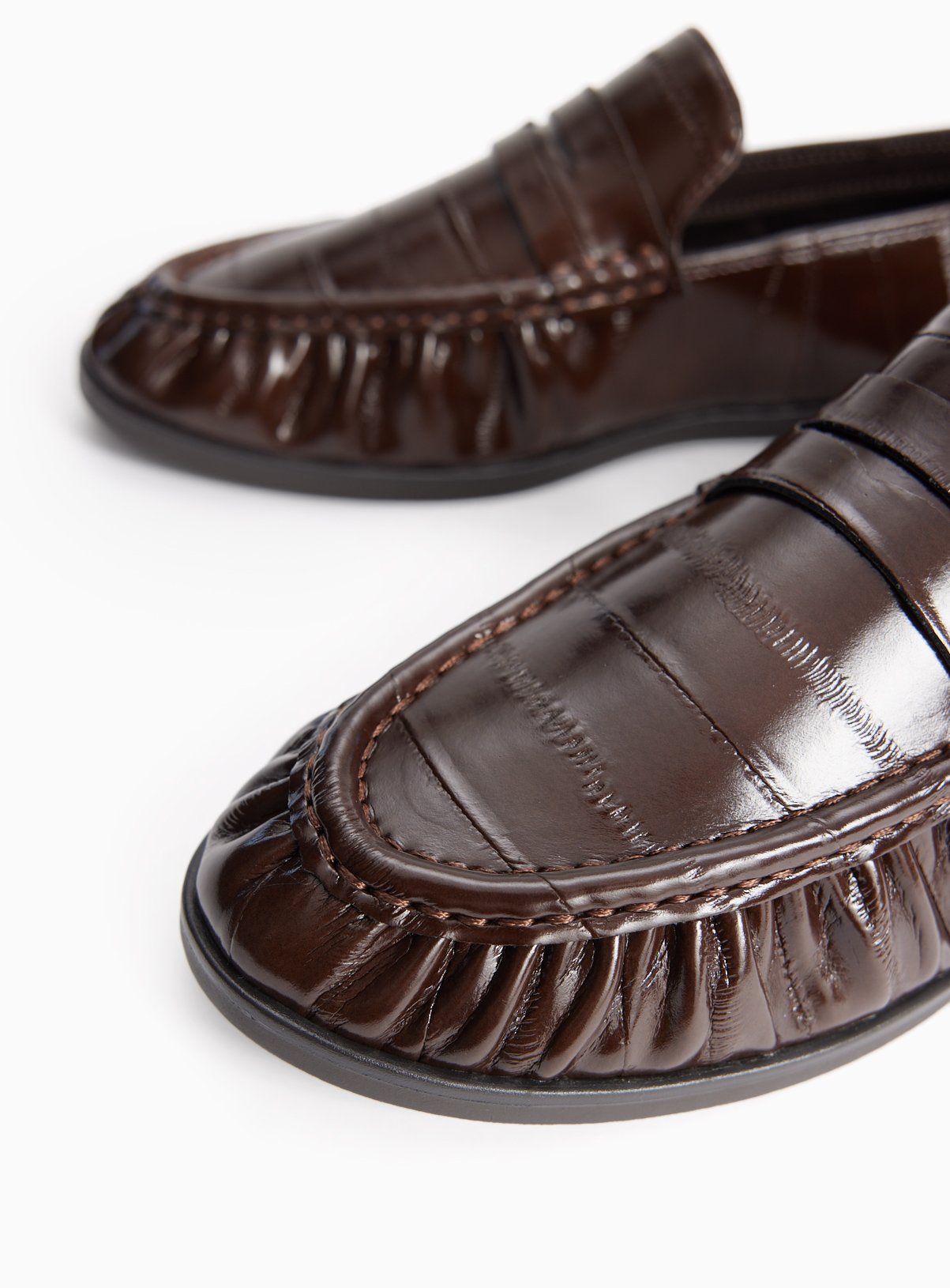 Brown Faux Leather Eel Detail Penny Loafers 4 - Image 3 thumbnail