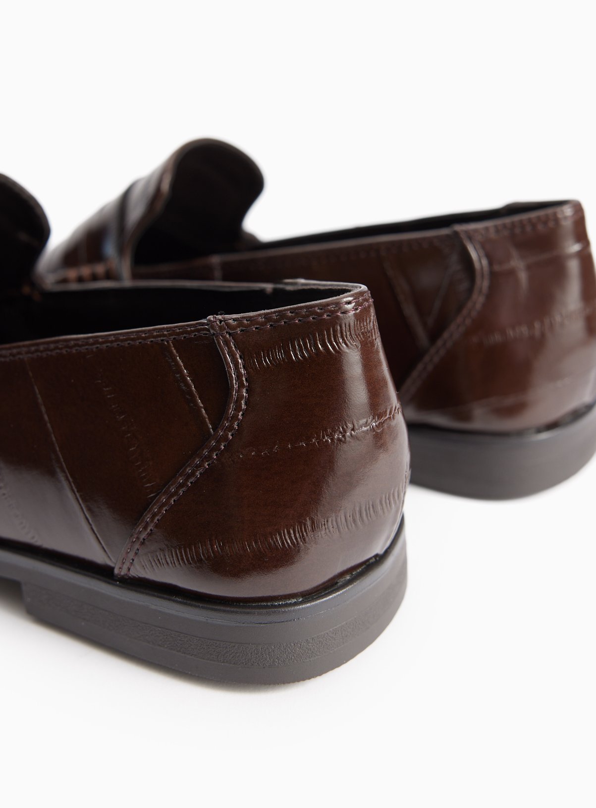 Brown Faux Leather Eel Detail Penny Loafers 4 - Image 4 thumbnail