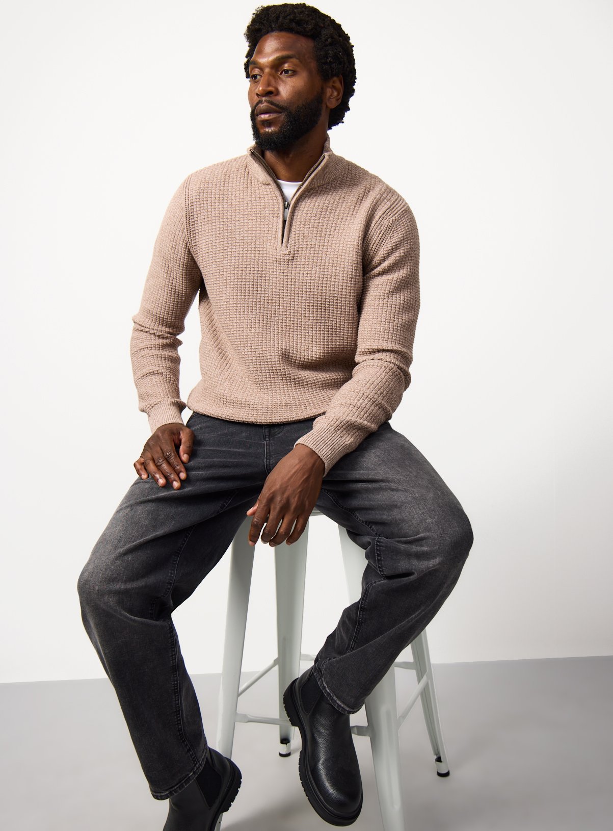 Tan Waffle Half Zip Funnel Neck Jumper XXXL - Image 2 thumbnail