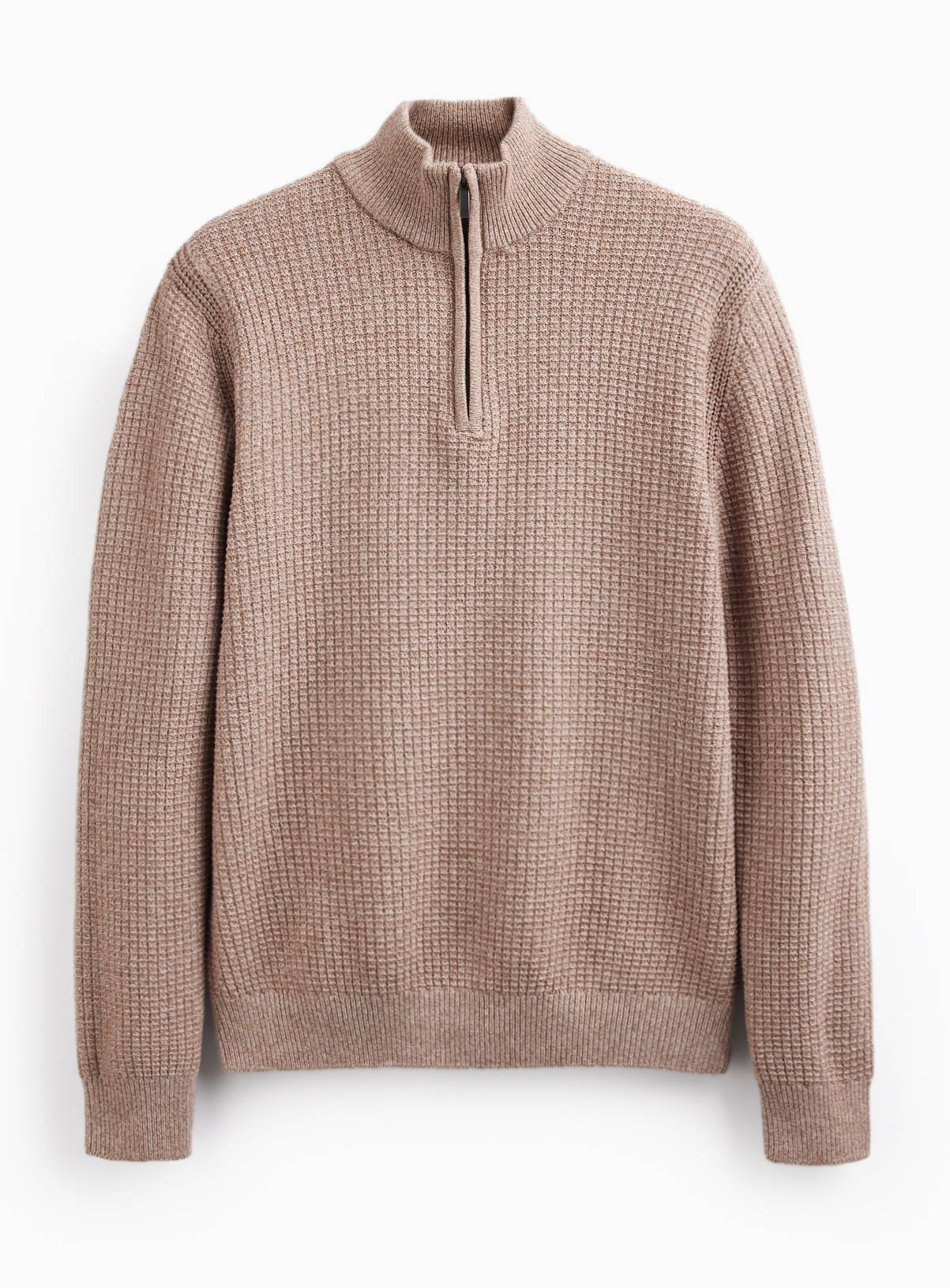 Tan Waffle Half Zip Funnel Neck Jumper XXXL - Image 3