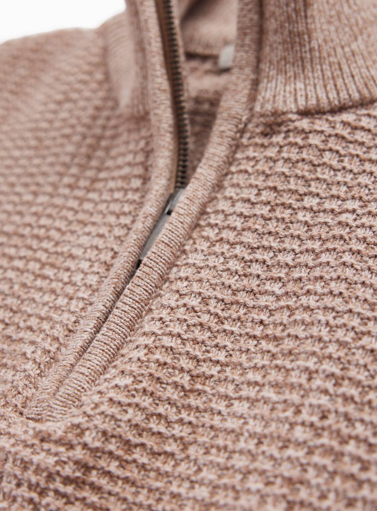 Tan Waffle Half Zip Funnel Neck Jumper XXXL - Image 4