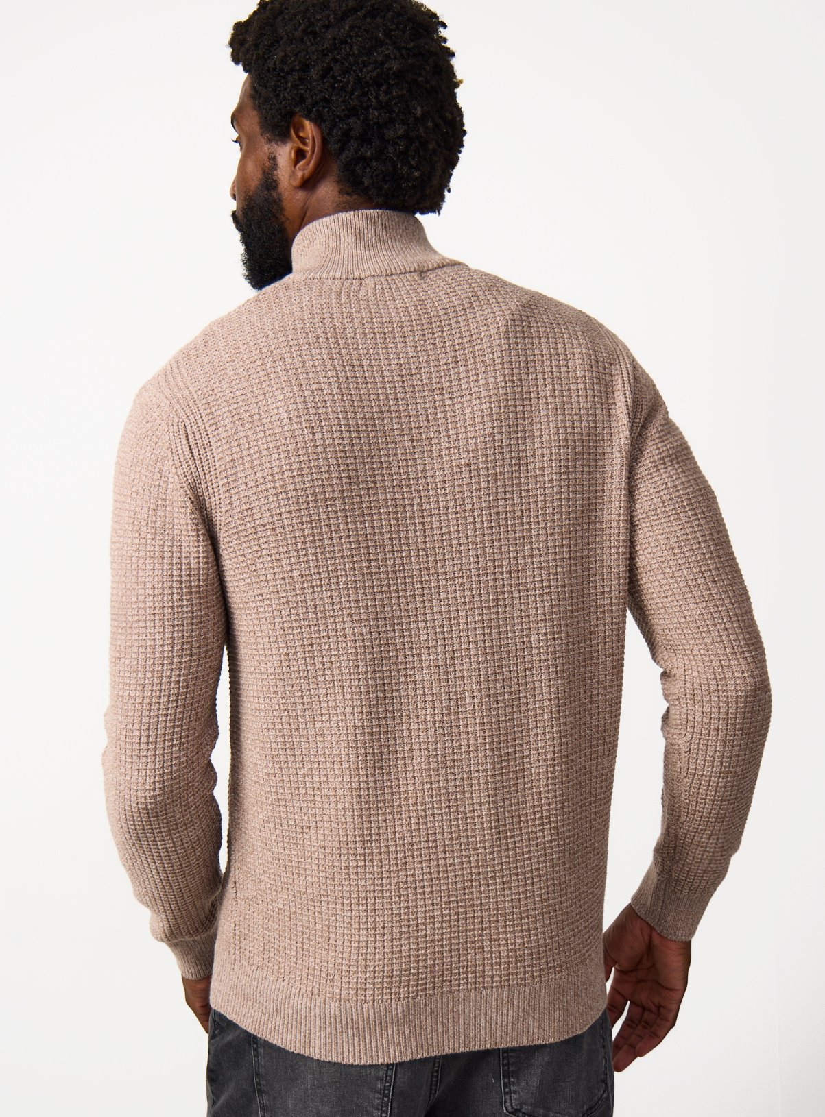 Tan Waffle Half Zip Funnel Neck Jumper XXXL - Image 5 thumbnail