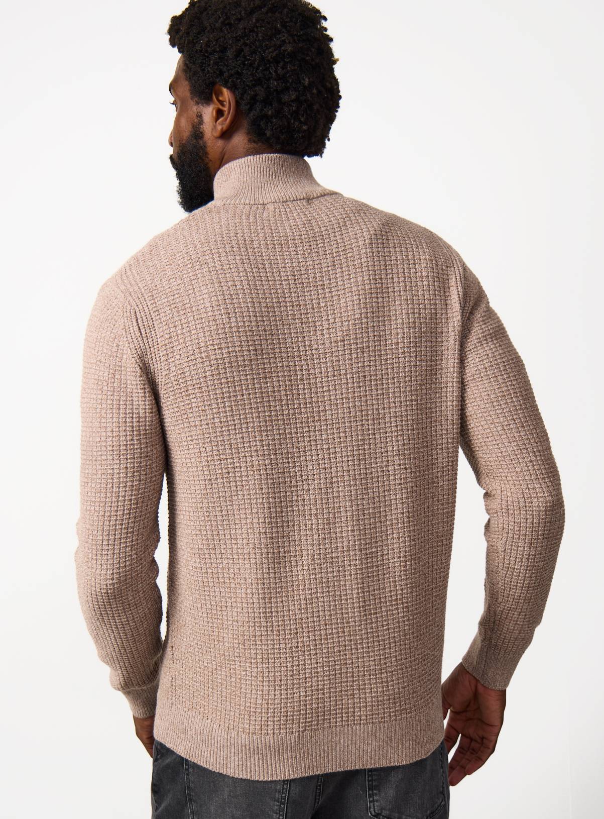 Tan Waffle Half Zip Funnel Neck Jumper XXXL - Image 5