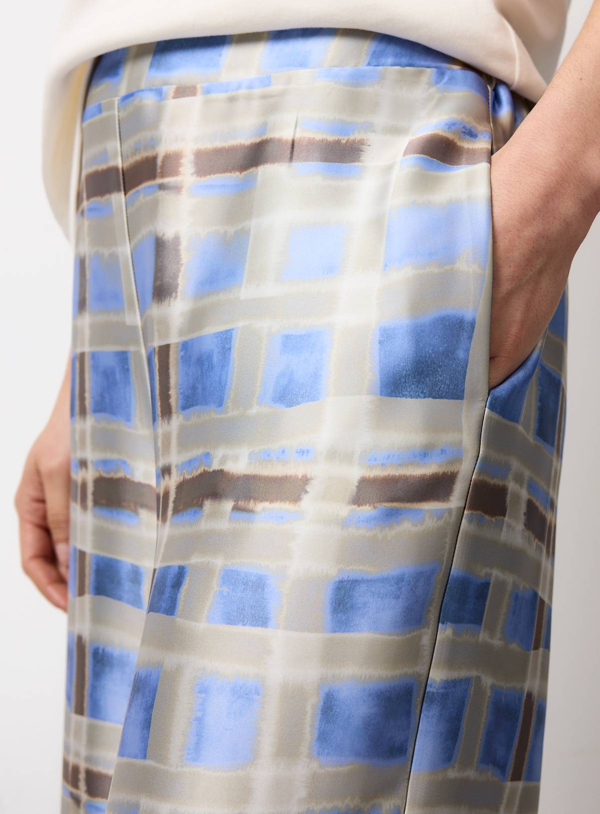 Blue Checked Balloon Ultra Wide Leg Satin Trousers 18 - Image 2