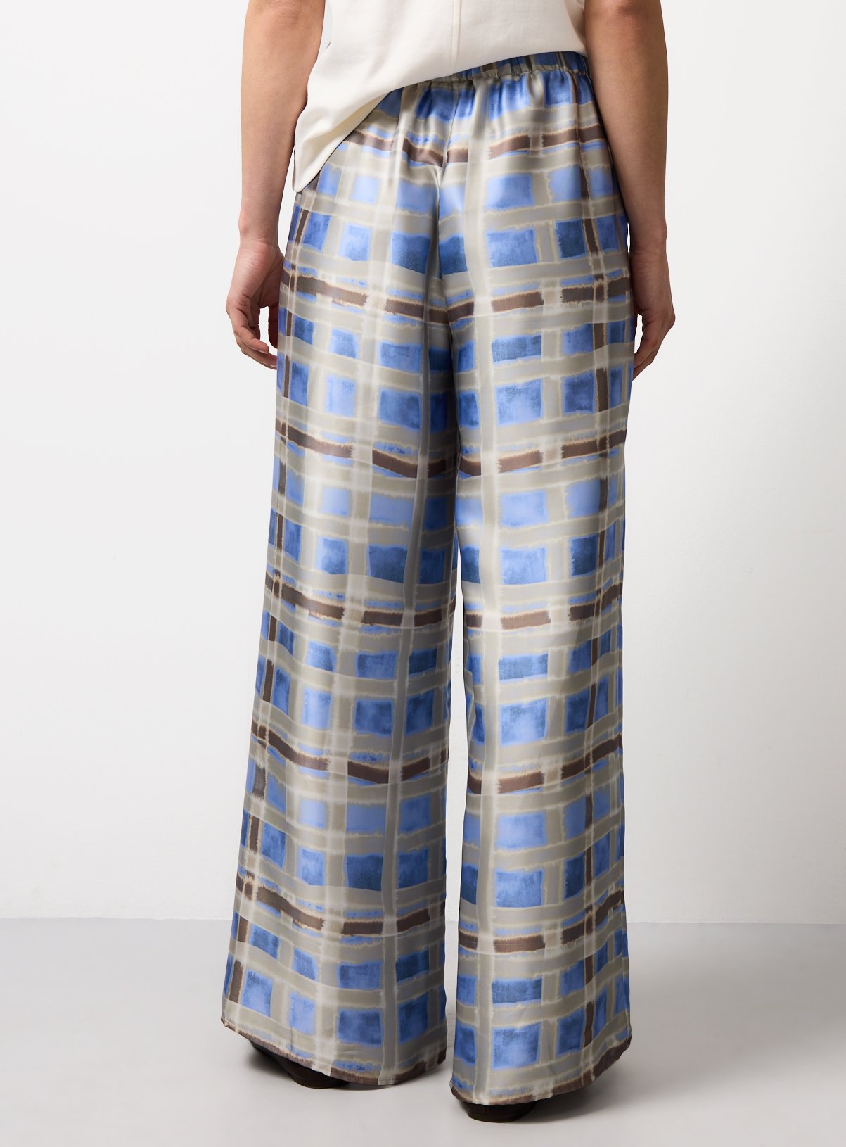 Blue Checked Balloon Ultra Wide Leg Satin Trousers 18 - Image 4 thumbnail