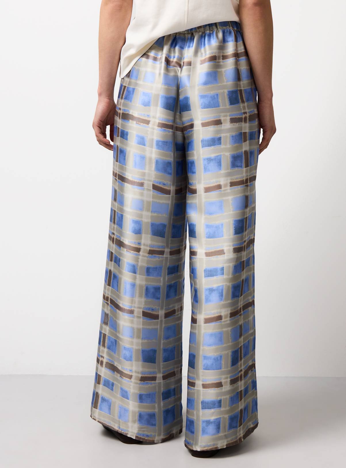 Blue Checked Balloon Ultra Wide Leg Satin Trousers 18 - Image 4