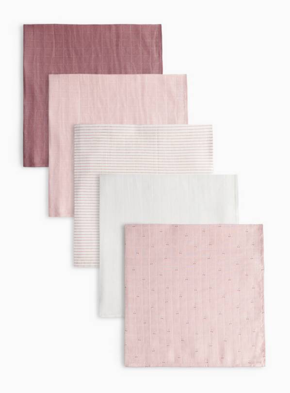 Pink Patterned Muslin squares 5 Pack One Size