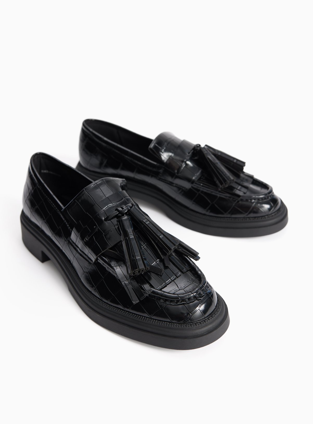 Black Faux Leather Croc Detail Chunky Loafers 7 - Image 1 thumbnail