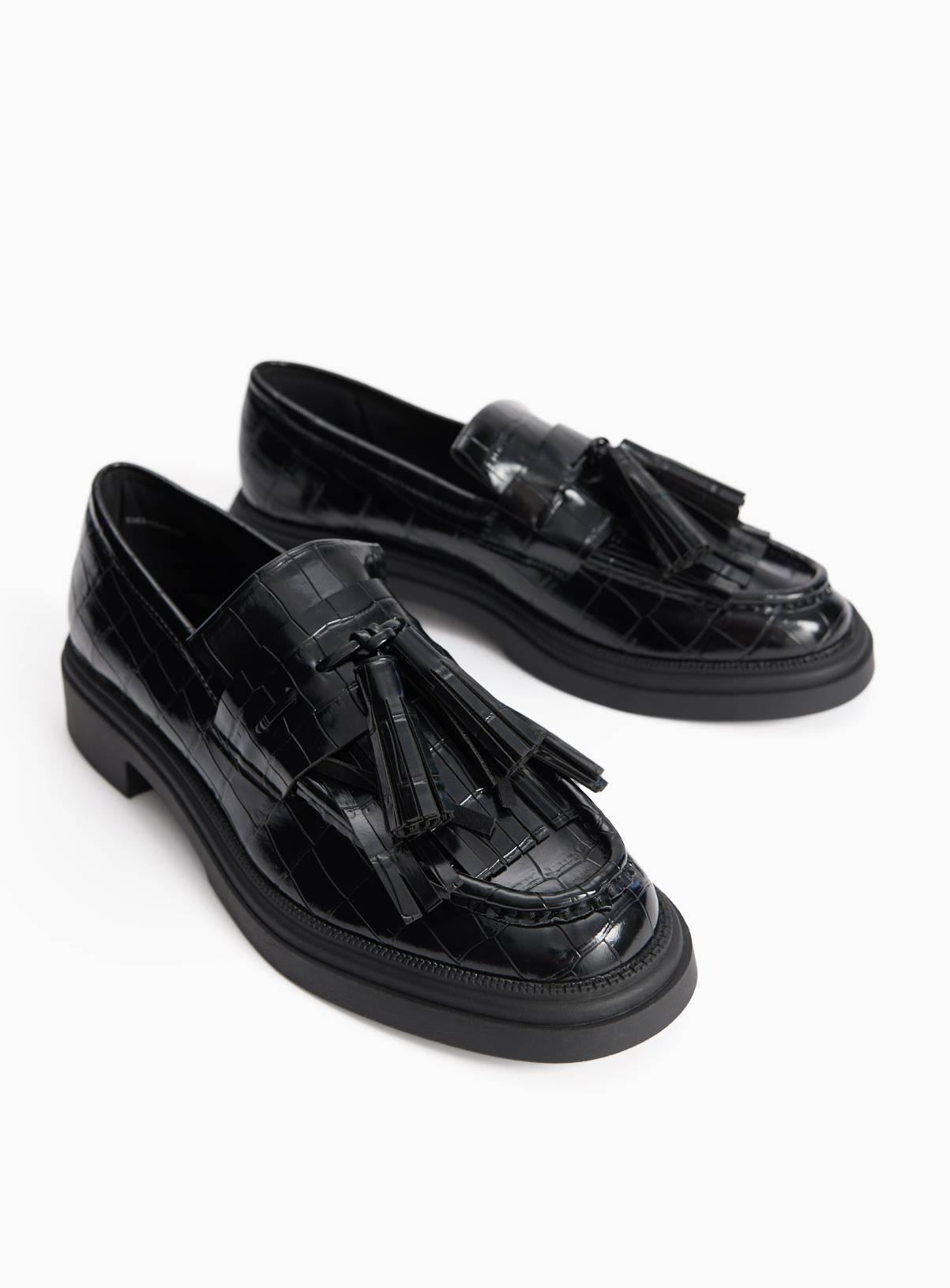 Black Faux Leather Croc Detail Chunky Loafers 7 - Image 1