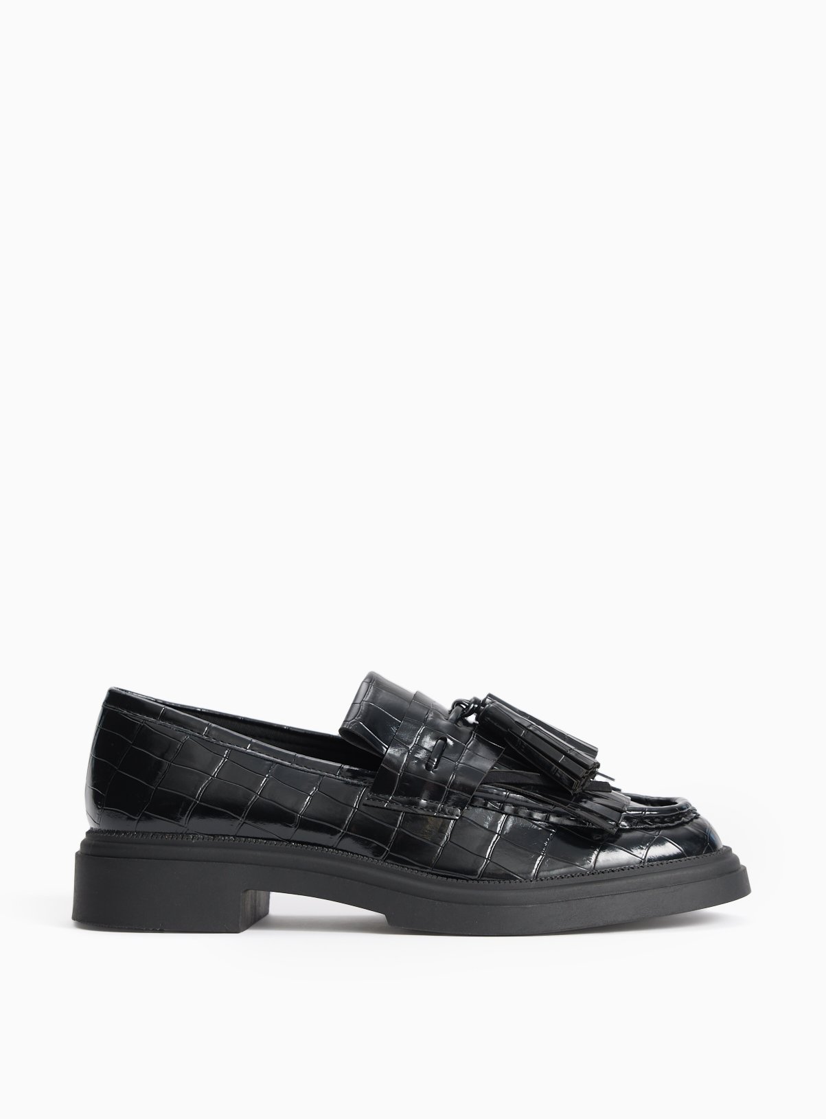 Black Faux Leather Croc Detail Chunky Loafers 7 - Image 2 thumbnail