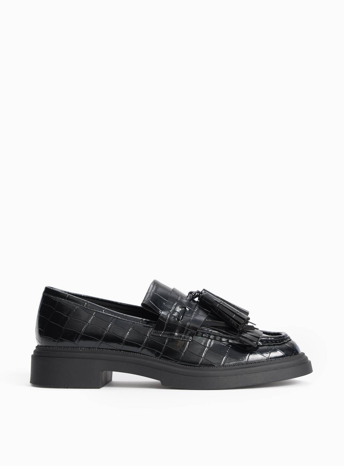 Black Faux Leather Croc Detail Chunky Loafers 7 - Image 2
