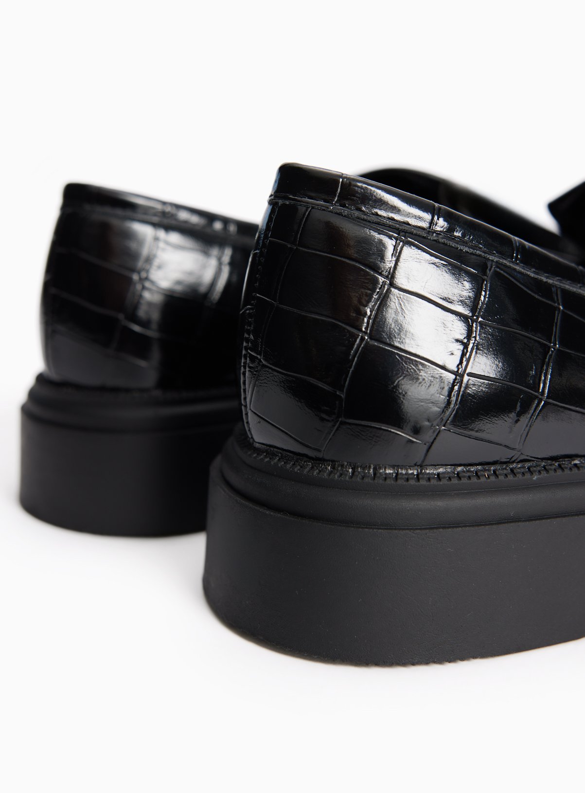 Black Faux Leather Croc Detail Chunky Loafers 7 - Image 3 thumbnail