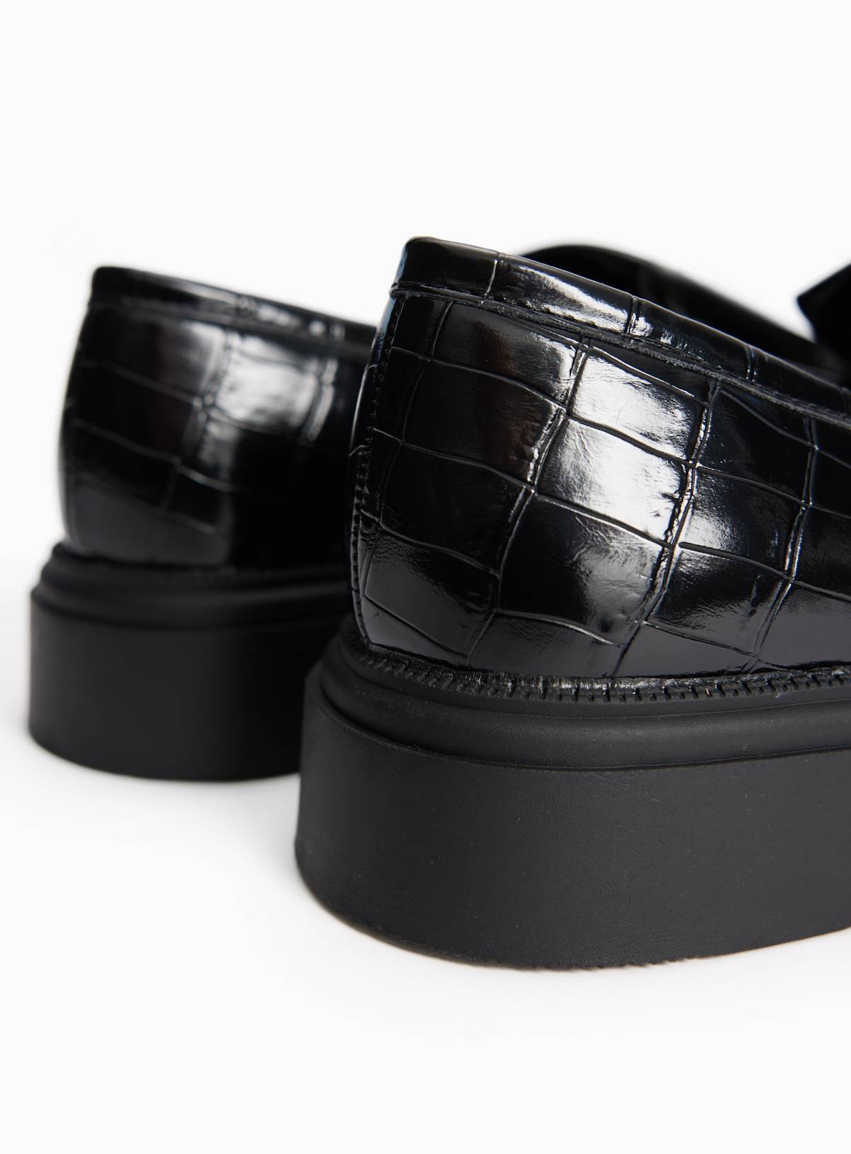 Black Faux Leather Croc Detail Chunky Loafers 7 - Image 3