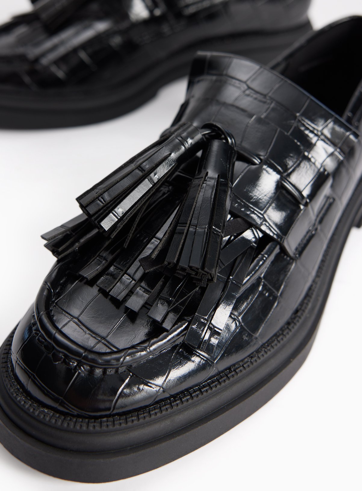 Black Faux Leather Croc Detail Chunky Loafers 7 - Image 4 thumbnail