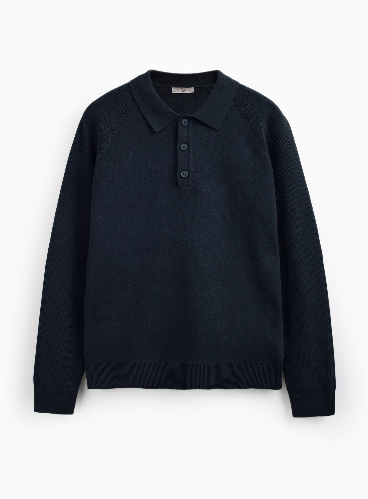 Navy Ribbed Long Sleeve Knitted Polo S - Image 3 thumbnail