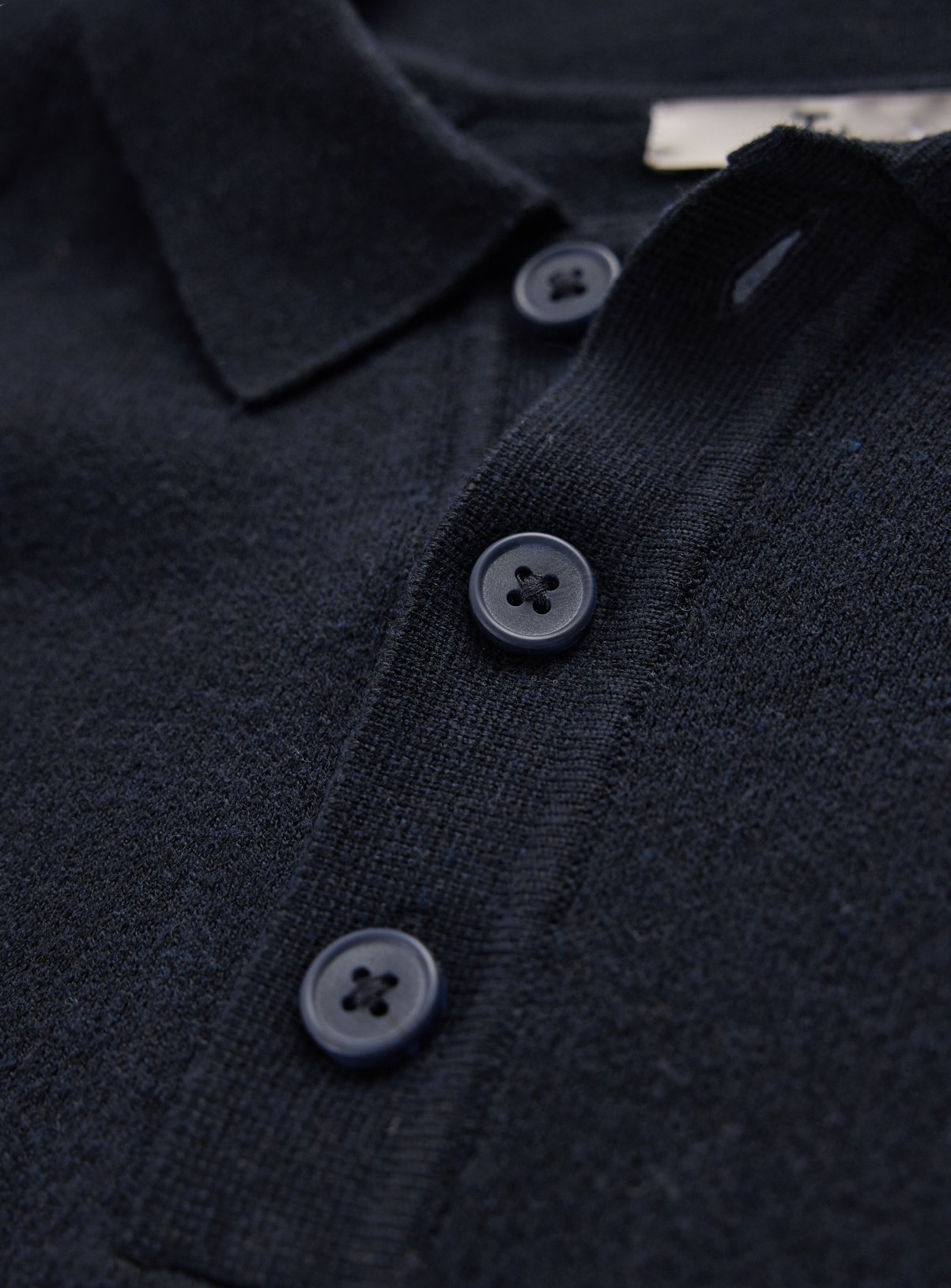 Navy Ribbed Long Sleeve Knitted Polo S - Image 4 thumbnail