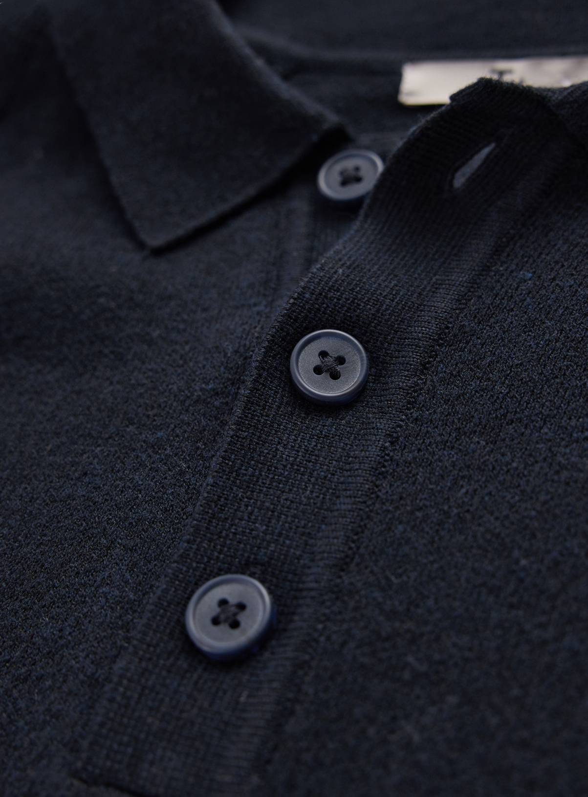 Navy Ribbed Long Sleeve Knitted Polo S - Image 4