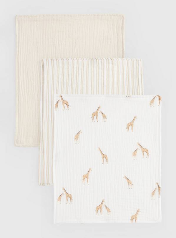 Giraffe & Stripe Print Muslin Cloths 3 Pack One Size