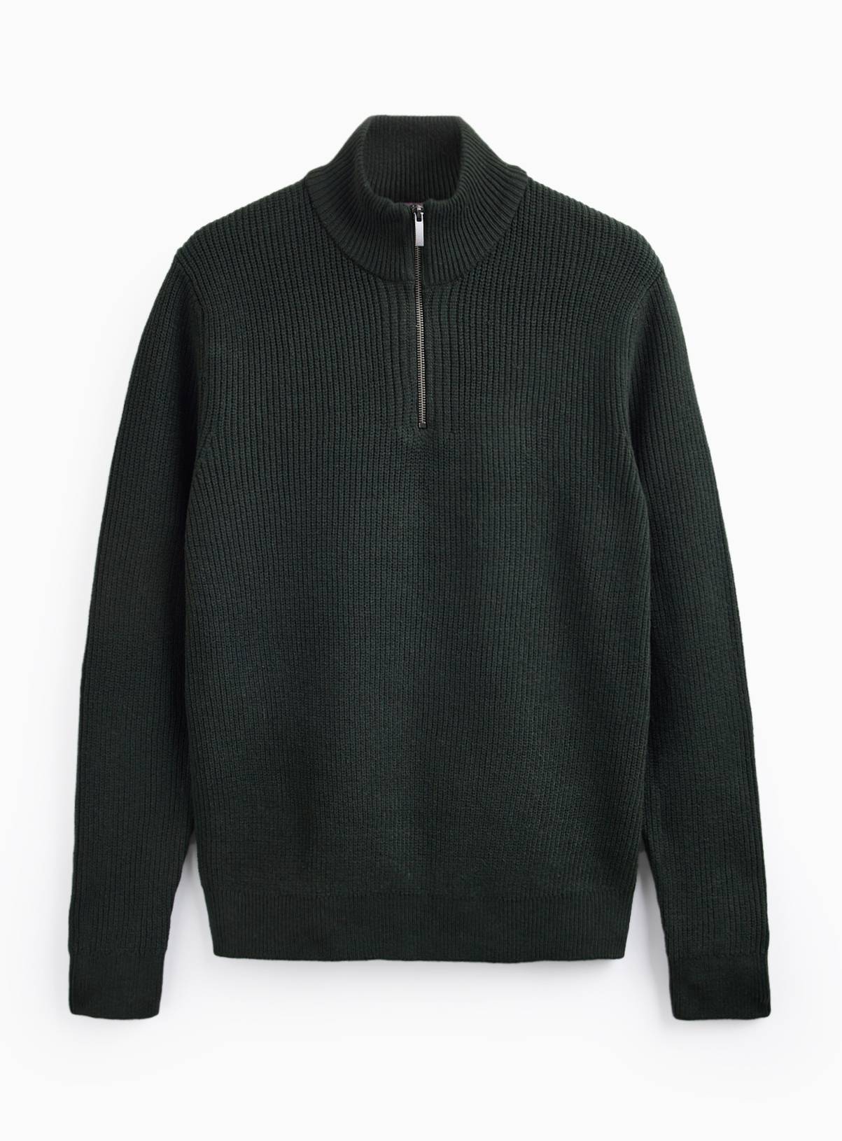 Khaki Ribbed Half Zip Funnel Neck Jumper XXXL - Image 3