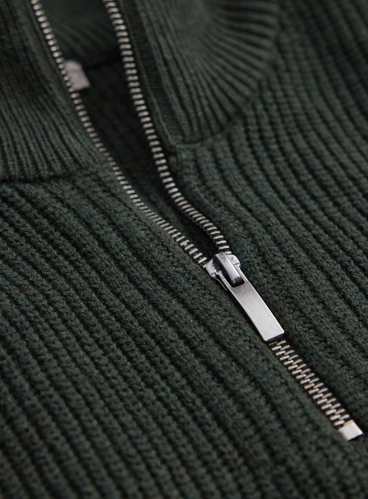 Khaki Ribbed Half Zip Funnel Neck Jumper XXXL - Image 4 thumbnail