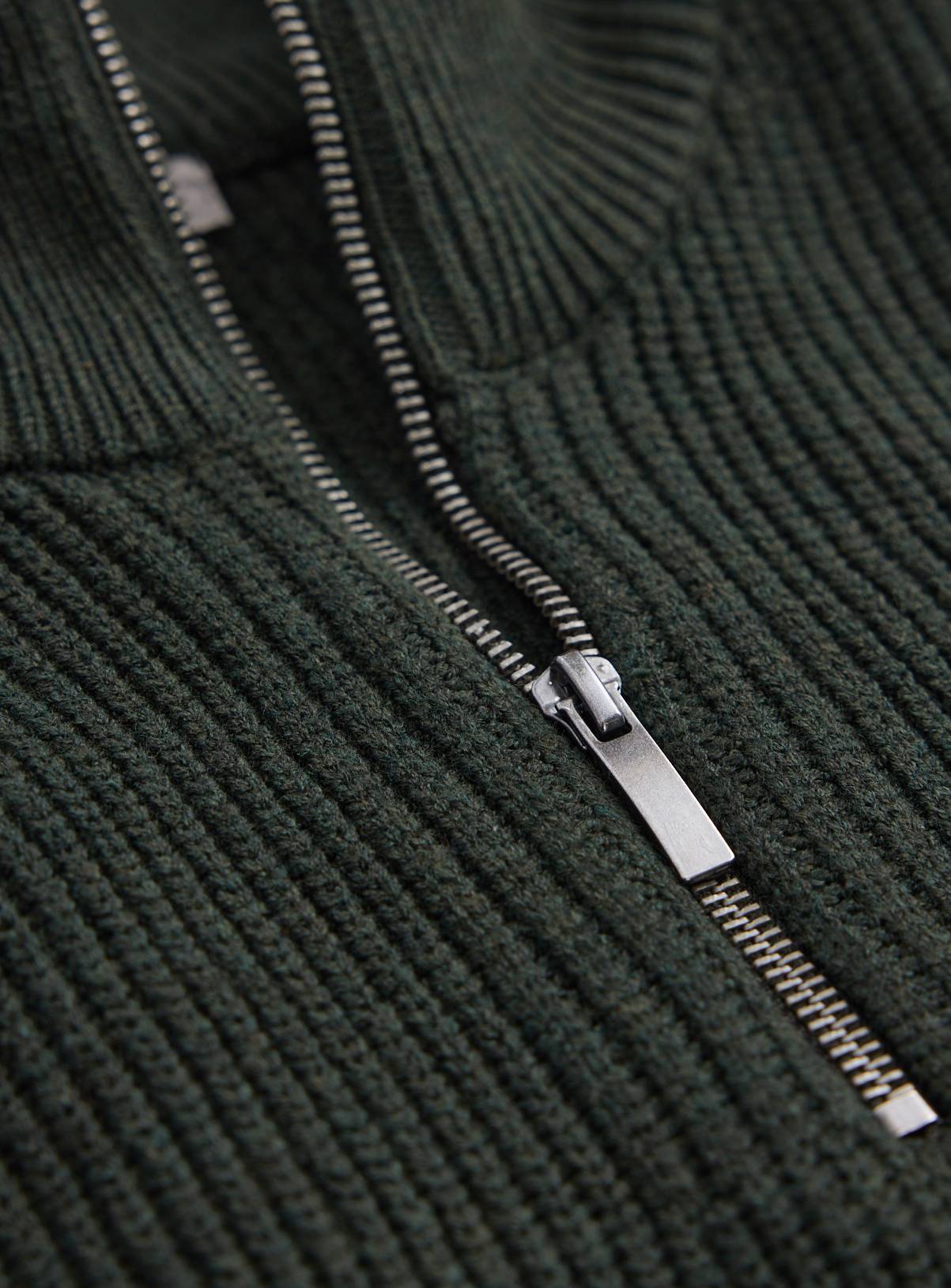 Khaki Ribbed Half Zip Funnel Neck Jumper XXXL - Image 4